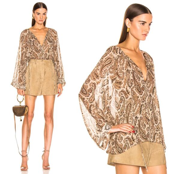 Nili Lotan Acadia Paisley Silk Blouse Size XS Cream Black Neutrals Blouson Chic - Picture 1 of 16